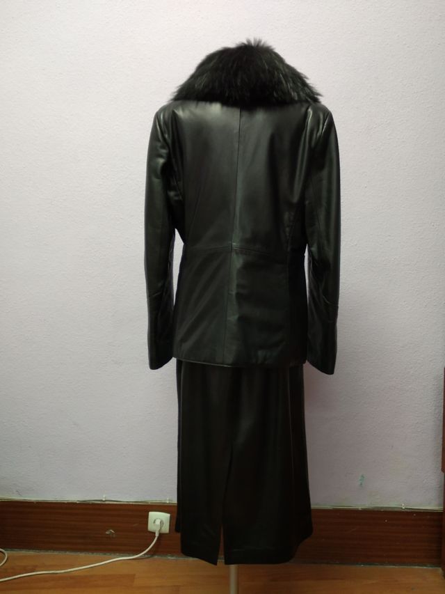 Traje Falda Piel Ovina Negro Pancaldi