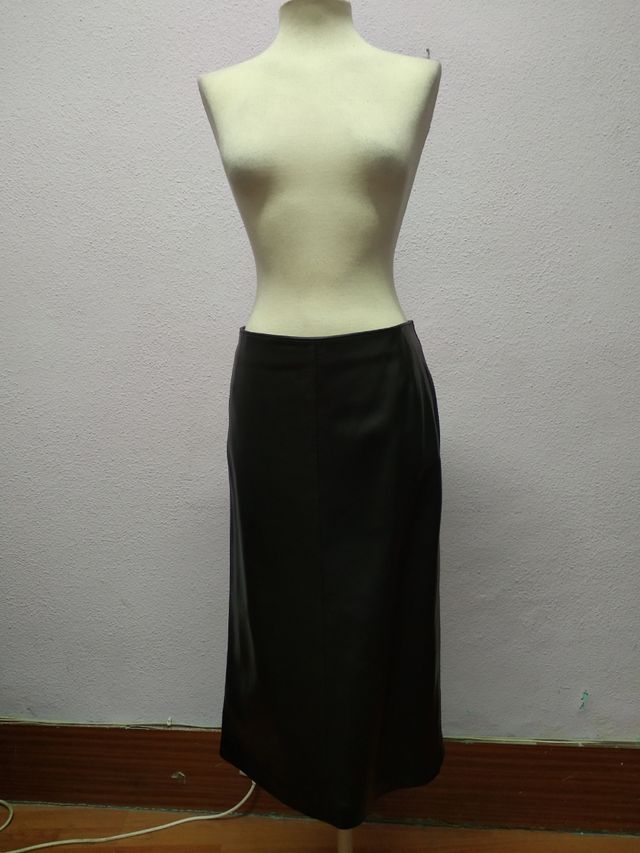 Traje Falda Piel Ovina Negro Pancaldi
