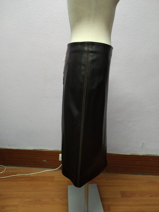 Traje Falda Piel Ovina Negro Pancaldi