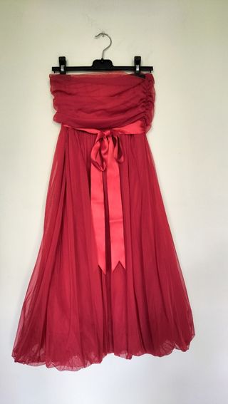 Vestido vintage de fiesta de tul rojo sin tirantes
