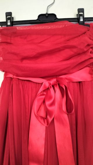 Vestido vintage de fiesta de tul rojo sin tirantes