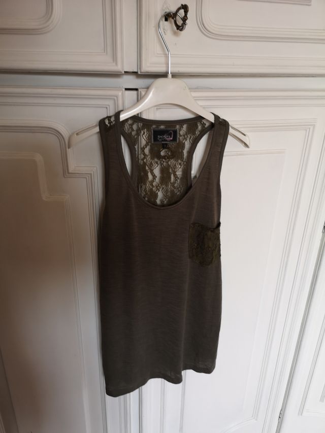 top verde militare pizzo donna taschino