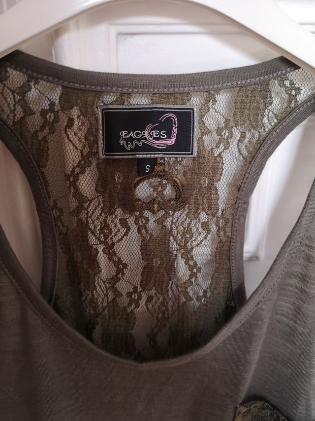 top verde militare pizzo donna taschino