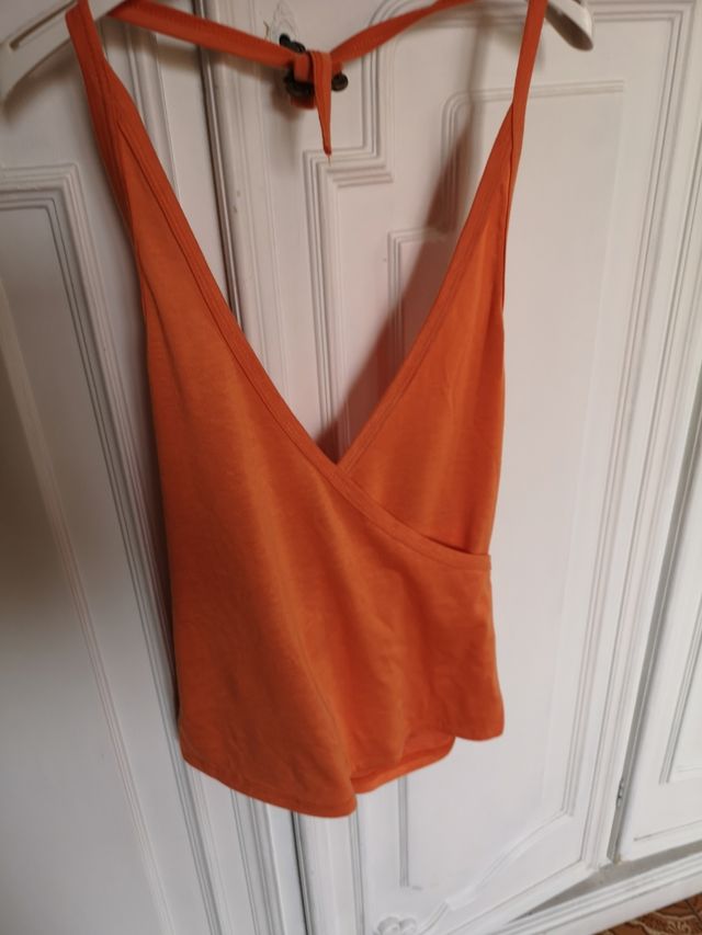 canotta donna arancio intrecciato collo