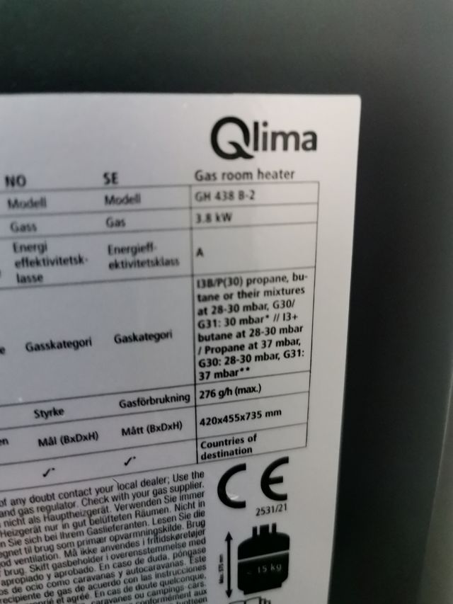 ESTUFA GAS LLAMA AZUL QLIMA 3,8KW
