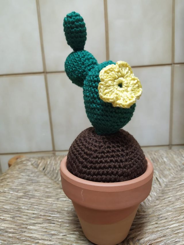 Precioso cactus de crochet con macetero