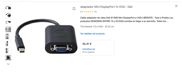 ADAPTADOR MINI DISPLAYPORT A VGA DELL NUEVO