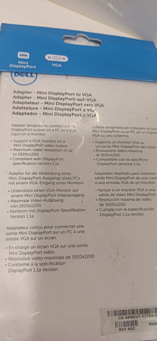 ADAPTADOR MINI DISPLAYPORT A VGA DELL NUEVO