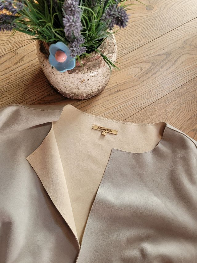 Blazer Chaqueta Abrigo ¾ simil ante Gris azulada L