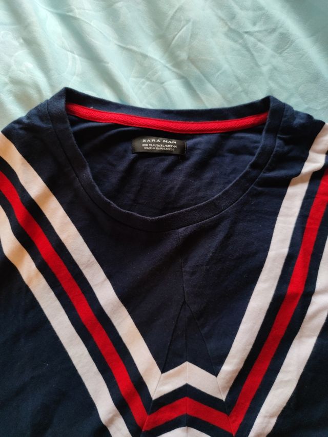 zara t-shirt Blue rossa geometrica 