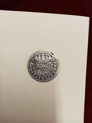Felipe V, rey de España, moneda de plata de 2 real
