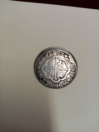 Felipe V, rey de España, moneda de plata de 2 real