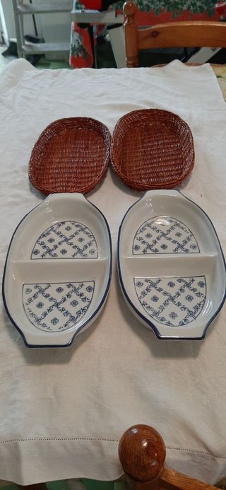 Set 2 pirofile microonde con cestello in vimini.
