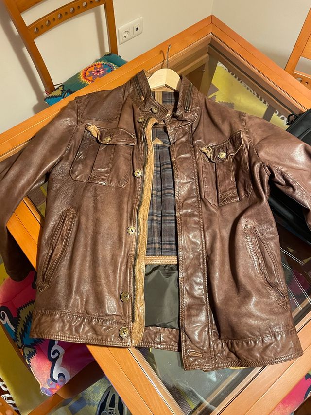 Chaqueta piel marrón massino duti