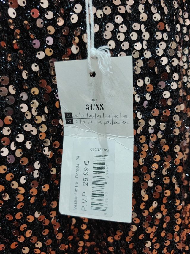 Abito con paillettes dorate taglia XS