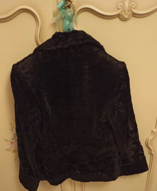 Pelliccia sintetica nera, capo sartoriale, M/L