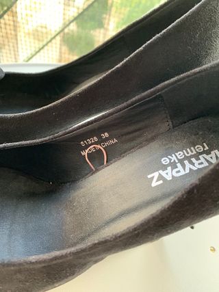 Zapato de tacón y plataforma, de ante negro, 38.