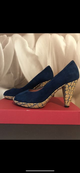 Zapatos tacón Petusco terciopelo azul