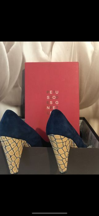 Zapatos tacón Petusco terciopelo azul