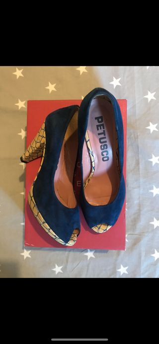 Zapatos tacón Petusco terciopelo azul