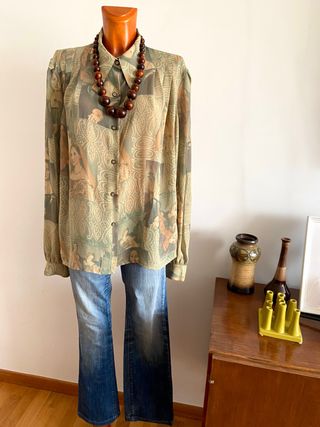 Vintage 80s blusa manga larga talla XXL