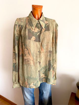 Vintage 80s blusa manga larga talla XXL