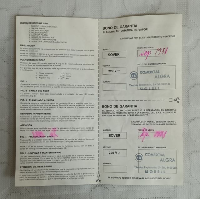 Plancha Vintage SOVER 755