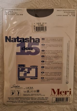 Autoreggenti con balza in pizzo 15 den fumo tg. S