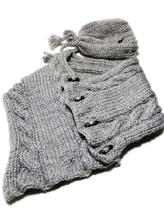 👒 Gorro y bufanda 100% lana, gris perla