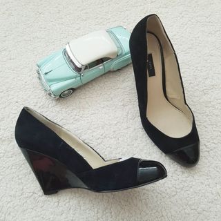 Zapatos zara party cuña charol y ante negros