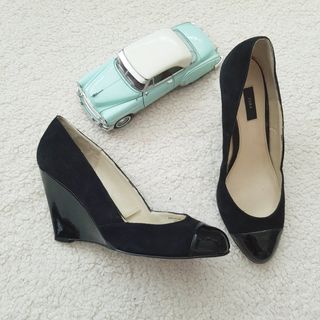 Zapatos zara party cuña charol y ante negros