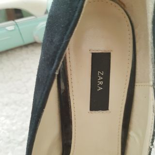 Zapatos zara party cuña charol y ante negros