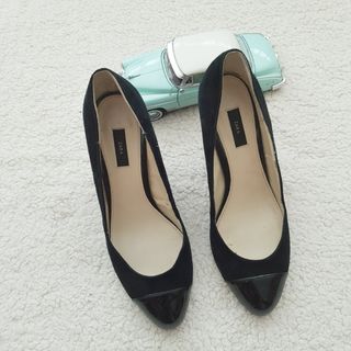 Zapatos zara party cuña charol y ante negros