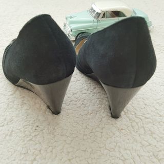 Zapatos zara party cuña charol y ante negros