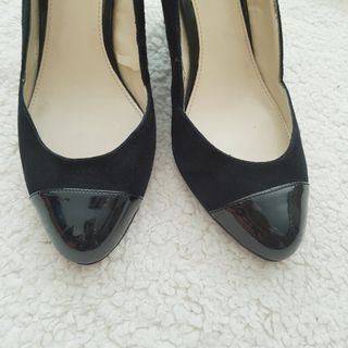 Zapatos zara party cuña charol y ante negros