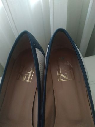 Zapato piel blanco y azul N° 40
