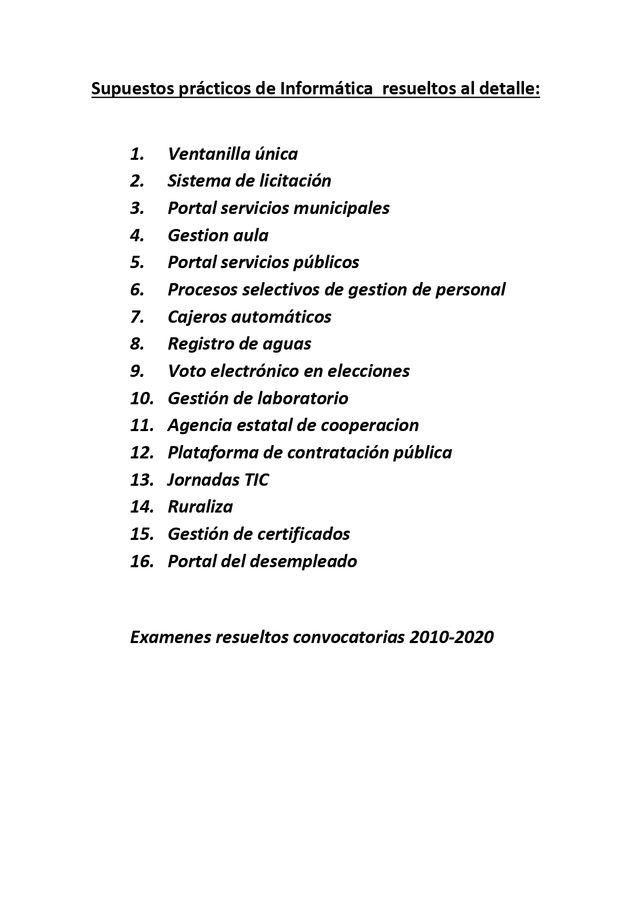 supuestos practicos de oposiciones de Informatica