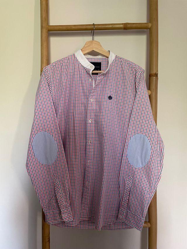 Camisa cuadros cuello mao 