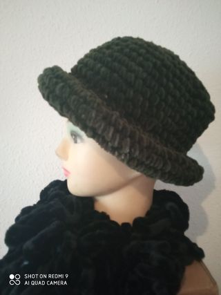 gorro vintage de lana gorda gruesa , verde oscuro