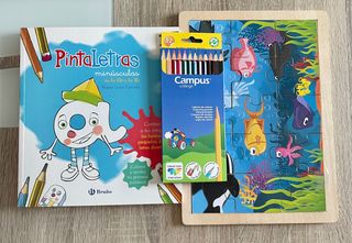 Lote infantil libro colorear, colores y puzzle 