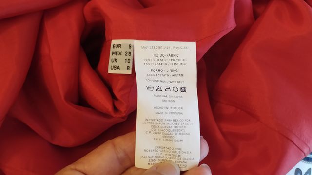 Vestido Roberto Verino Talla S / 38 Rojo