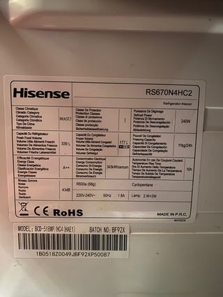 Nevera americana recambios HISENSE.NO FUNCIONA 