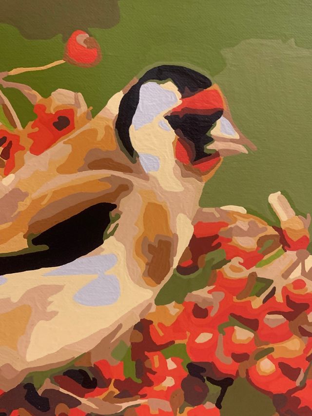 Cuadro de pájaros pintado a mano