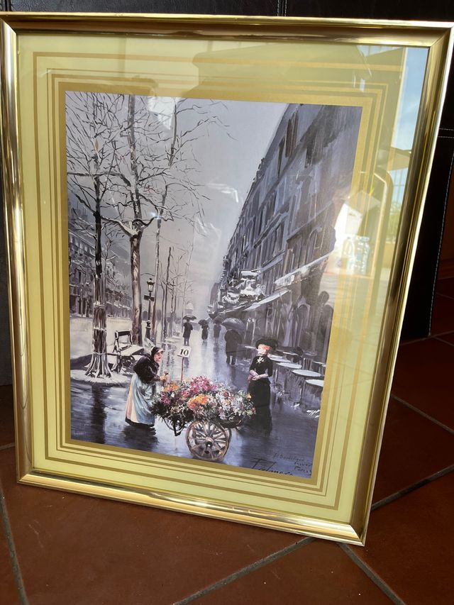 Cuadro con marco dorado y cristalcon paisaje inve