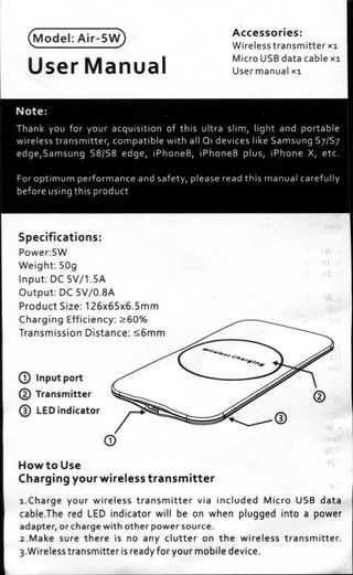 RICARICA WIRELESS CELLULARI VESSEL AIR-5W