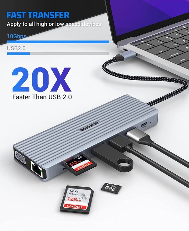 HUB USB C Docking Station Dual HDMI, 14 en 1