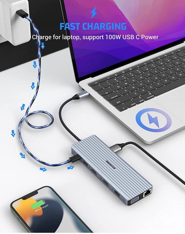 HUB USB C Docking Station Dual HDMI, 14 en 1