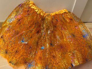 Falda tul niña disfraz naranja arañas