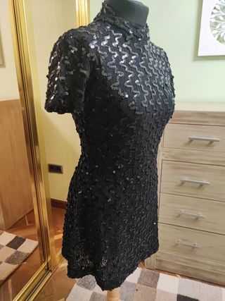 Vestido encaje elastico/Lentejuelas Blanco Night G