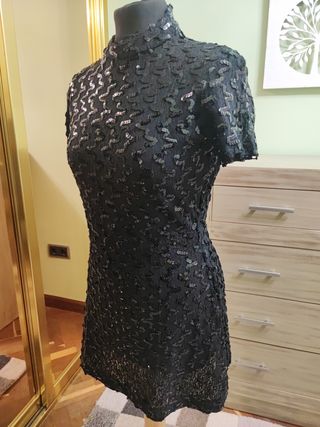Vestido encaje elastico/Lentejuelas Blanco Night G
